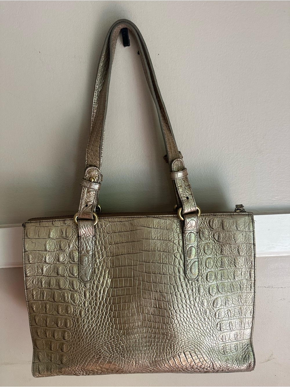 Brahmin Metallic Croc-Embossed Shoulder Bag - Gold/Tan - Picture 2 of 5